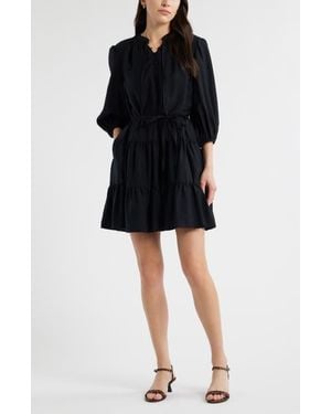 Caslon Tie Neck Tiered Dress - Black