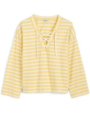 Madewell Stripe Lace-Up Long Sleeve Top - Yellow