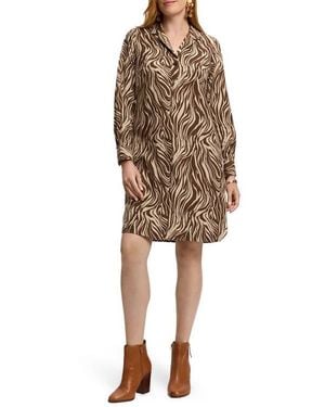 Foxcroft Sloane Zebra Print Long Sleeve Shirtdress - Natural