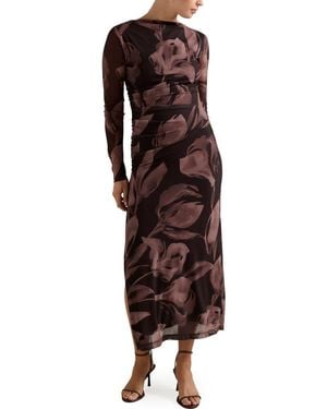 EVER NEW Alannah Floral Long Sleeve Mesh Midi Dress - Brown