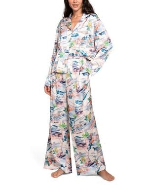 MIDNIGHT BAKERY Print Satin Pajamas - White