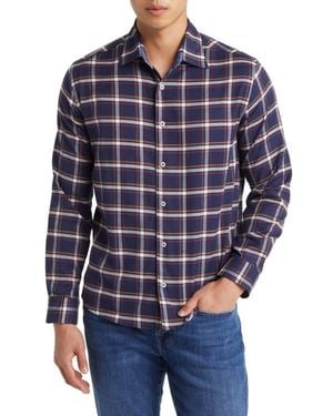 Stone Rose Tricolor Plaid Dry Touch Performance Button-Up Shirt - Blue