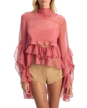Bardot Anyssa Crinkle Chiffon Babydoll Top - Red