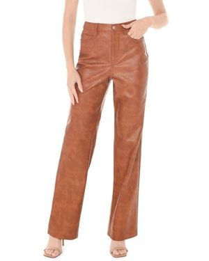 Wayf Faux Leather Straight Leg Pants - Brown