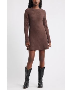Treasure & Bond Long Sleeve Merino Wool & Cotton Blend Sweater Dress - Brown