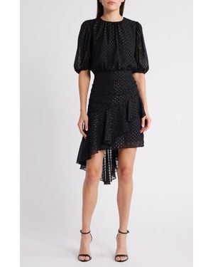 Chelsea28 Metallic Clip Dot Asymmetric Dress - Black