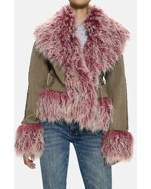 Jaded London Leonie Faux Fur Trim Coat - Red