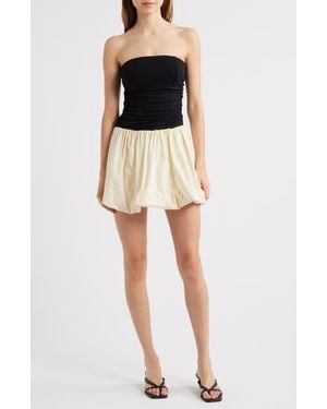 Moon River Strapless Bubble Hem Mixed Media Minidress - Black