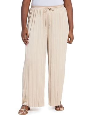 Lyssé The Packable Pleated Wide Leg Satin Pants - Natural