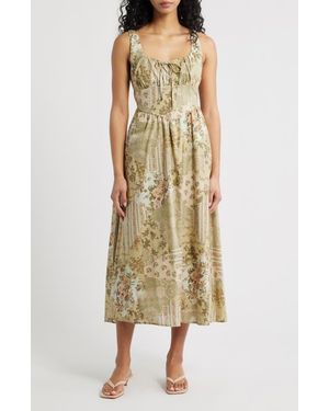 Blu Pepper Milkmaid Print Sleeveless Maxi Dress - Natural