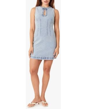 Habitual Studded Seamed Denim Minidress - Blue
