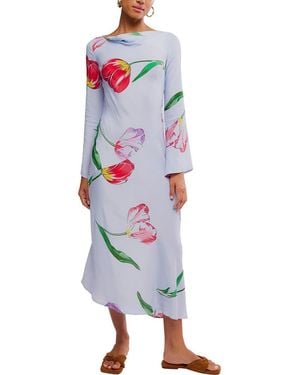 Free People Zadie Tulip Print Long Sleeve Maxi Dress - Blue