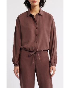 Cloth & Stone Tie Hem Twill Button-Up Shirt - Red