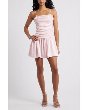 BP. Ruched Satin Drop Waist Minidress - Pink
