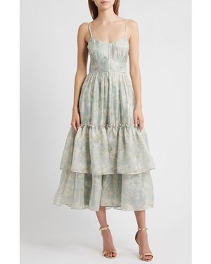 Lulus Dylan Tie Back Tiered Midi Dress - Green