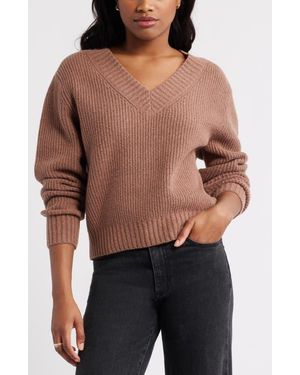 Open Edit Rib V-Neck Sweater - Black