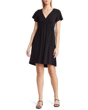 Loveappella Tie Back Surplice V-Neck Knit Minidress - Black