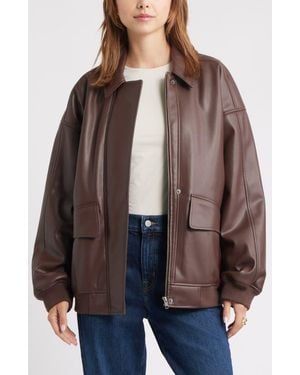 Open Edit Oversize Faux Leather Jacket - Brown