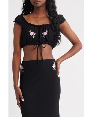 Bella Venice Rose Embroidered Crop Top - Black