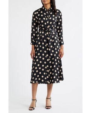 Julia Jordan Polka Dot Long Sleeve Midi Shirtdress - Black