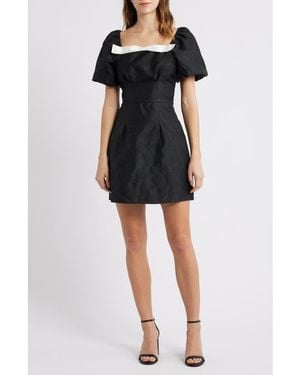 Sister Jane Puff Sleeve Jacquard Cocktail Minidress - Black