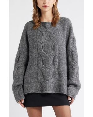 Open Edit Cable Boatneck Sweater - Gray