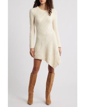 STAUD Eva Long Sleeve Cable Stitch Sweater Dress - Natural