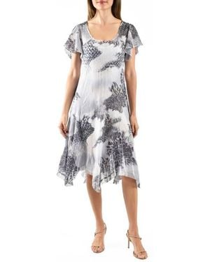 Komarov Flutter Sleeve Charmeuse & Chiffon Cocktail Dress - White