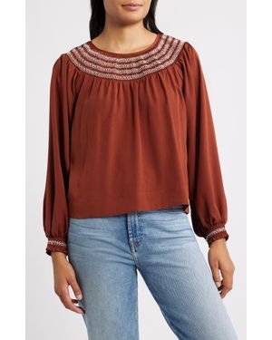 Bobeau Embroidered Peasant Top