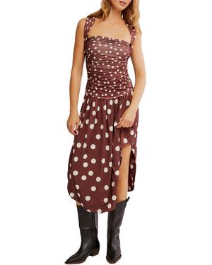 Free People Raylon Variegated Polka Dot Midi Dress - Red