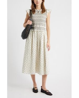 Treasure & Bond Smocked Bodice Tie Back Cotton Midi Dress - Multicolor