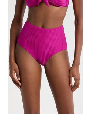 lemlem Elsi High Waist Rib Bikini Bottoms - Pink