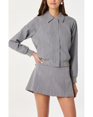 Astr Pinstripe Flight Jacket - Gray