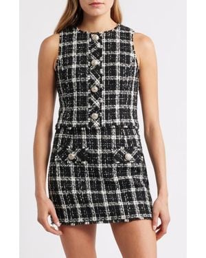 French Connection Windowpane Tweed Crop Top - Black