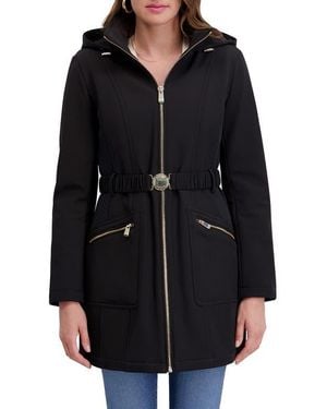 Kensie Soft Shelled Hooded Belted Zip-Up Coat - Black