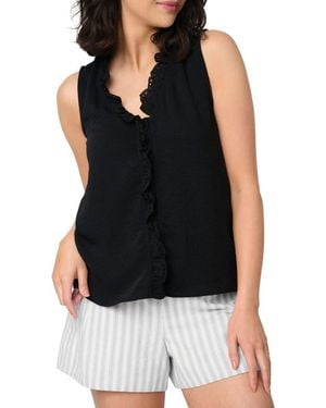 Gibsonlook Embroidered Eyelet Trim Button-Up Top - Black