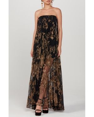 HELSI Delphanie Metallic Floral Strapless Pleated Gown - Brown