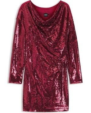 BOSS Ebiba Sequin Long Sleeve Dress - Red