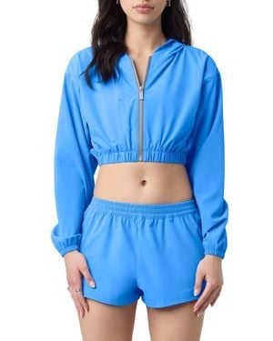 Florence By Mills Front Zip Hooded Crop Track Jacket - Blue