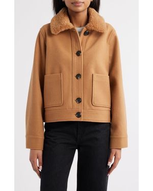 Sam Edelman Crop Jacket With Faux Shearling Collar - Blue