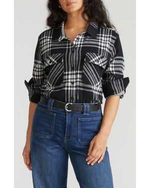 UNIVERSAL STANDARD Maine Flannel Button-Up Shirt - Black