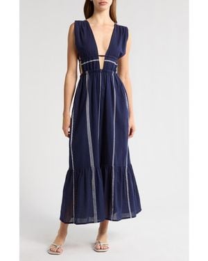 lemlem Lelisa Plunge Cotton Cover-Up Maxi Dress - Blue
