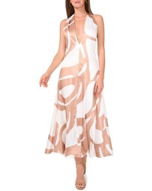 Parker The Nia Abstract Print Halter Plunge Neck Dress - Pink
