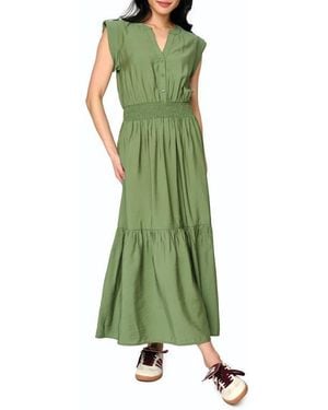 Gibsonlook Bohemian Smock Waist Maxi Dress - Green