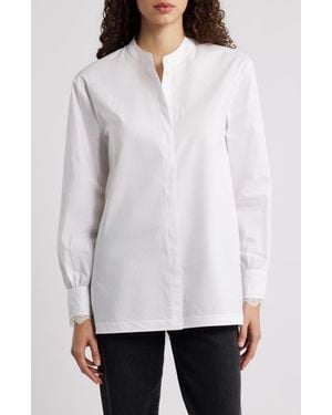 AllSaints Ethel Lace Trim Long Sleeve Woven Shirt - White