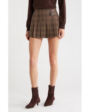 Astr Chantel Plaid Pleated Miniskirt - Brown