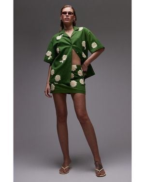 TOPSHOP Pelmet Raffia Flowers Miniskirt - Green