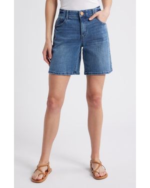 Wit & Wisdom High Waist Relaxed Denim Shorts - Blue