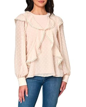 Gibsonlook Ophelia Ruffle Clip Dot Chiffon Top - Blue