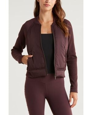 Zella Seamless Mixed Media Bomber Jacket - Red